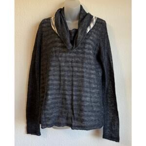 Anthro Moth Gray Cowl Neck Sheer Sleeve Striped Sweater Alpaca Wool Blend Size L